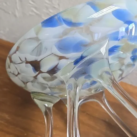 MAKORA KROSNO OCTOPUS JELLYFISH COBALT GLASS COMPOTE PEDESTAL BOWL, VINTAGE